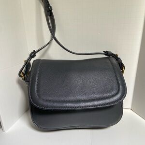 J.Crew Leather Flap Crossbody Bag Charcoal Gray Small Zip Top FA17